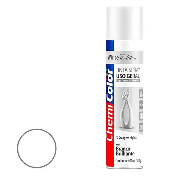 Tinta Spray Uso Geral 400ml Branco - 0680095 - CHEMICOLOR
