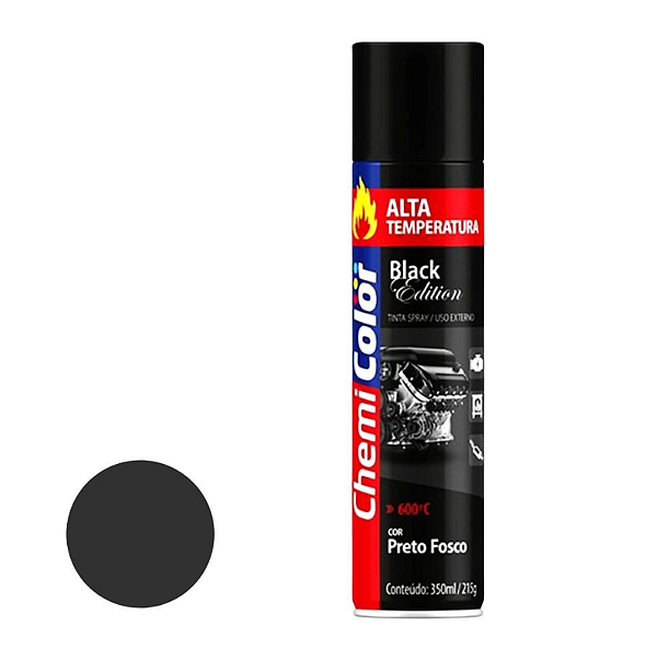 Tinta Spray Alta Temperatura 350ml Preto Fosco - 0680098 - CHEMICOLOR
