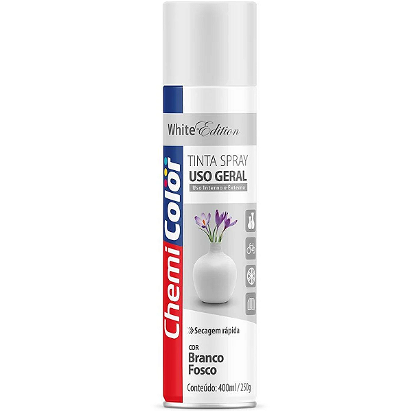 Tinta Spray Uso Geral 400ml Branco Fosco - 0680123 - CHEMICOLOR
