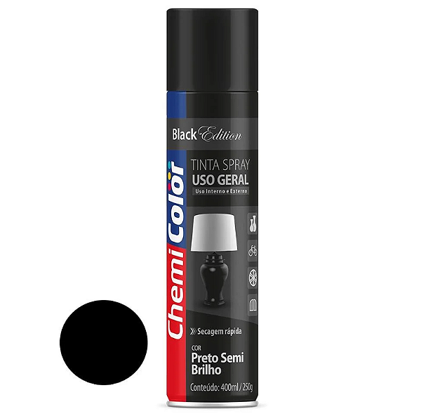 Tinta Spray Uso Geral 400ml Semi Brilho Preto - 0680233 - CHEMICOLOR