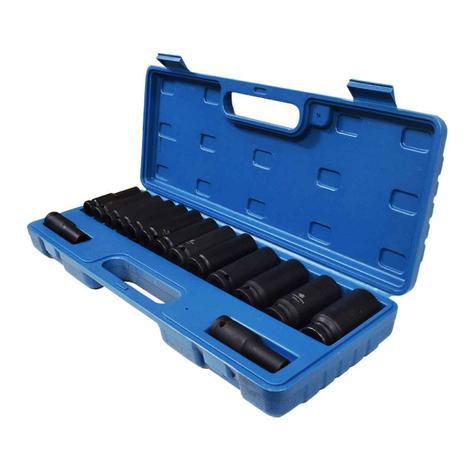 SOQUETE IMPACTO LONGO 1/2 10-27MM (JG) 15PCS C/ MAL - PRETO
