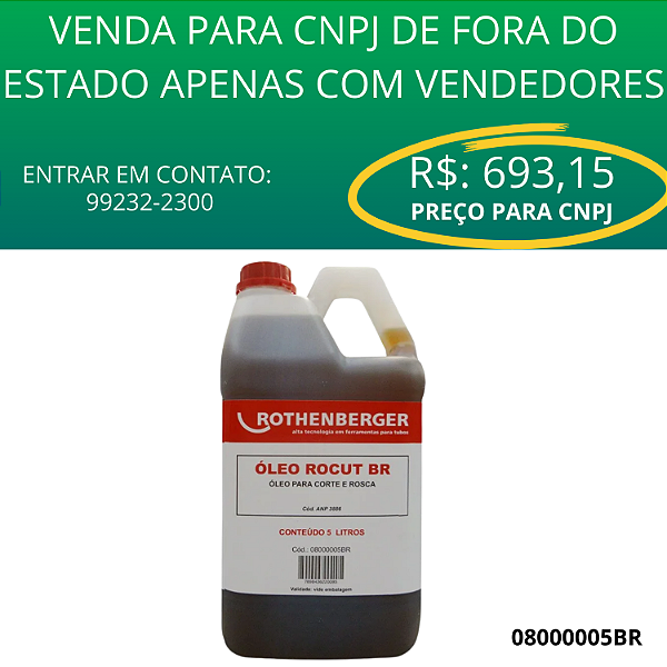 OLEO LUB ROSCA CORTE EMBALAGEM - ROSQUEADEIRA (5 LTS) ROCUT - 08000005BR - Rothenberger