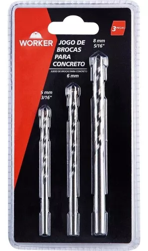 BROCA P/ CONCRETO 5-8MM (JG C/ 03 PCS) - WORKER