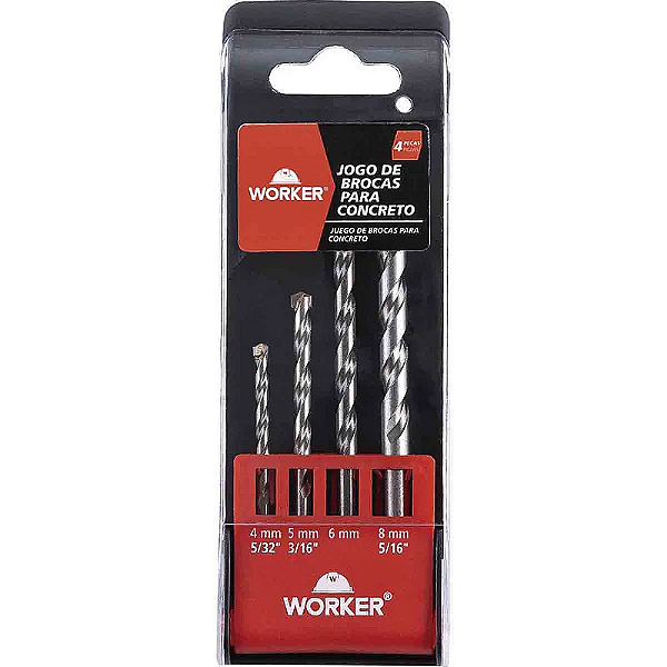 BROCA P/ CONCRETO 4-8MM (JG C/ 04 PCS) - WORKER