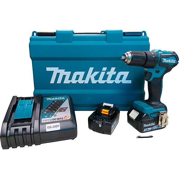 Parafusadeira/ Furadeira 1/2" 18V + 2 Baterias + Carregador + Maleta De Impacto - DHP483RFE Makita