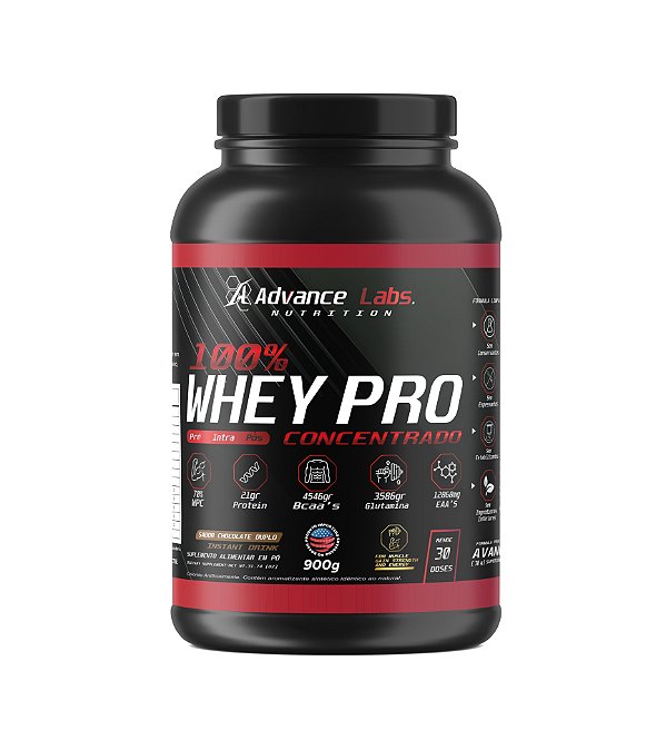 100% Whey Pro Concentrado 900gr Sabor Chocolate Duplo