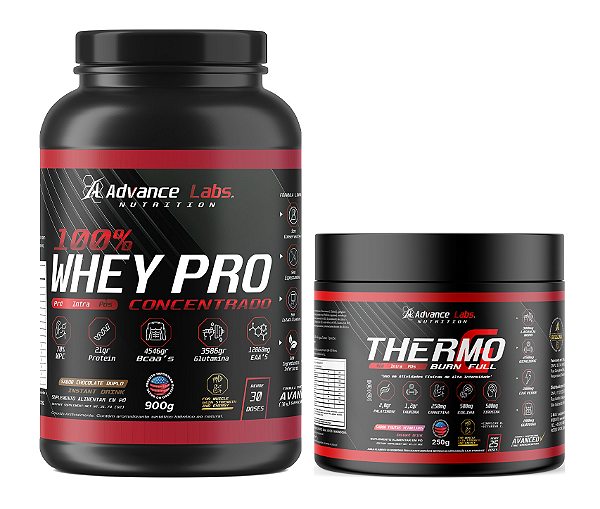 Whey Protein 100% Concentrado Chocolate Duplo 900gr + Thermo-G 250gr Frutas Vermelhas