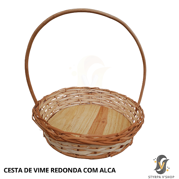 CESTA DE VIME REDONDA 32X32X07 COM ALCA