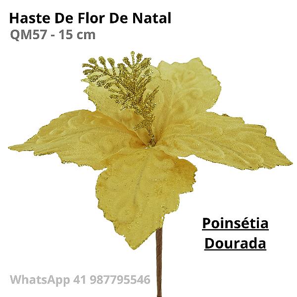 Haste De Flor Artificial De Natal Poinsétia Dourada - 15cm