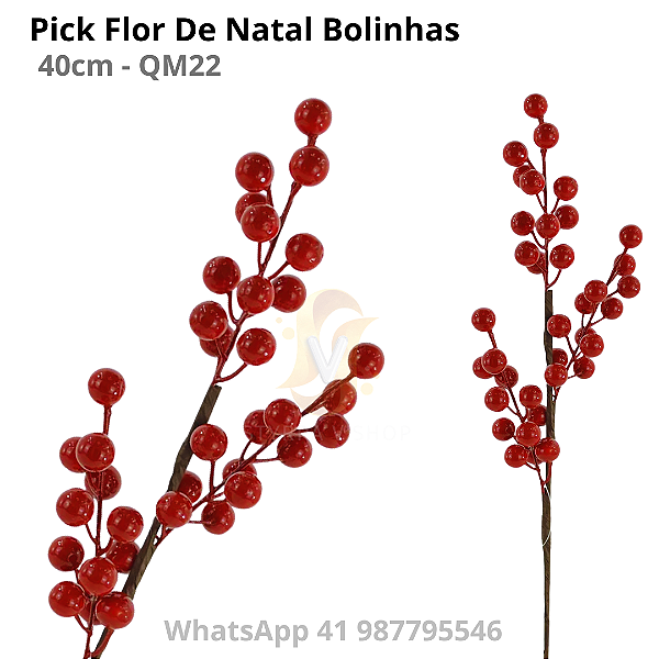 Pick Flor Artificial De Natal Bolinhas 40cm