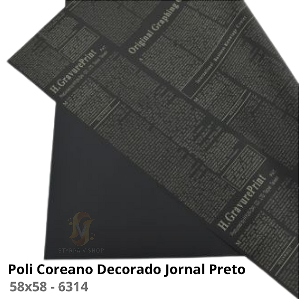 Poli Coreano Decorado Jornal Preto