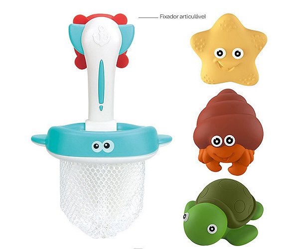 Brinquedo para Banho Bebe WAKAII kit de redinha com estrela, caranguejo e tartaruga