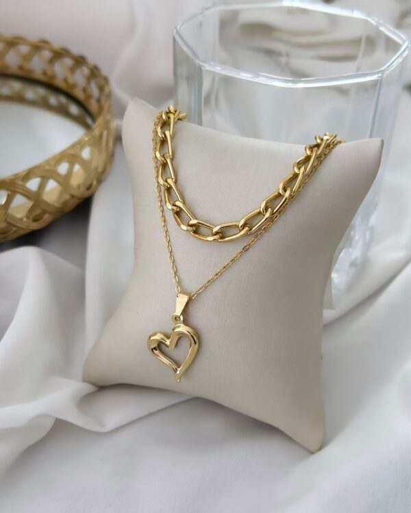 Colar Duplo Folheado a Ouro 18K Coração