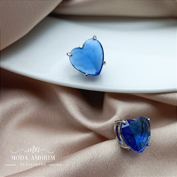 Brinco Coração Azul - Folheado Prata 925