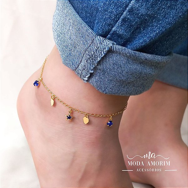 Tornozeleira de Estrelas Cristais - Folheada Ouro 18K