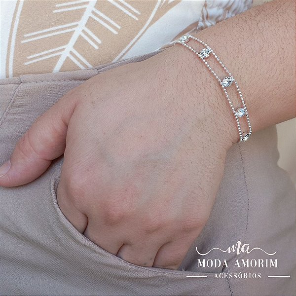 Pulseira Dupla Balls Cristal - Folheado Prata 925