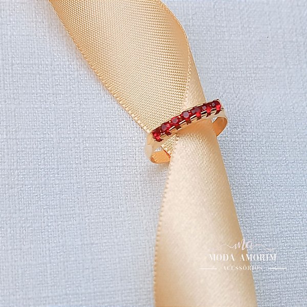 Anel Folheado Ouro 18K - Cristais Vermelho