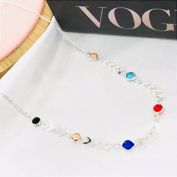 Colar Chocker  Escamadas Cristal Colors 35 cm - Folheado Prata 925