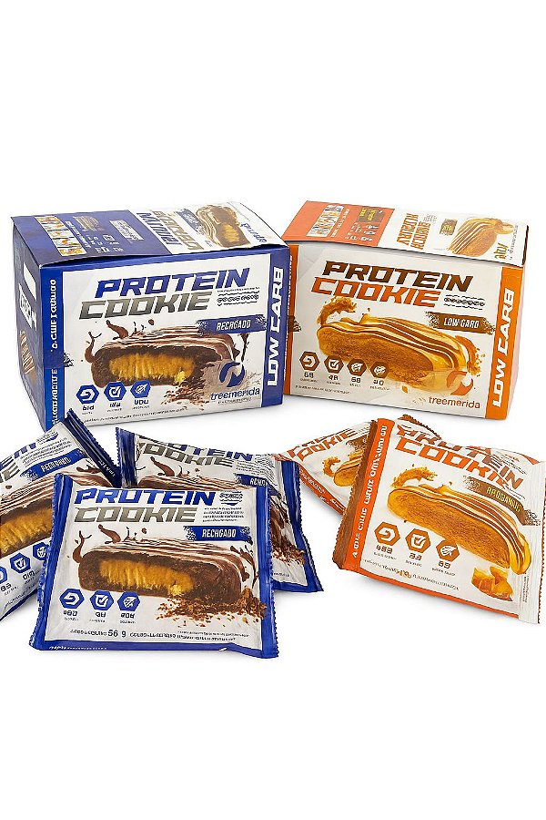 Display Misto Protein cookie sabor Cacau Recheado (6un)  Doce De Leite Recheio De Coco(6un)