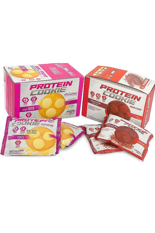 Display Misto Protein cookie sabor Cacau Tradicional (6un) e Coco Tradicional (6un)