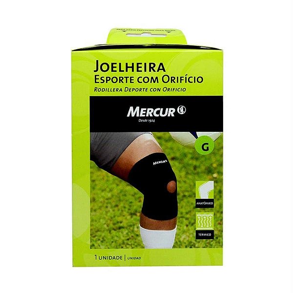 Joelheira Esportiva Preta com Orifício Mercur Neoprene