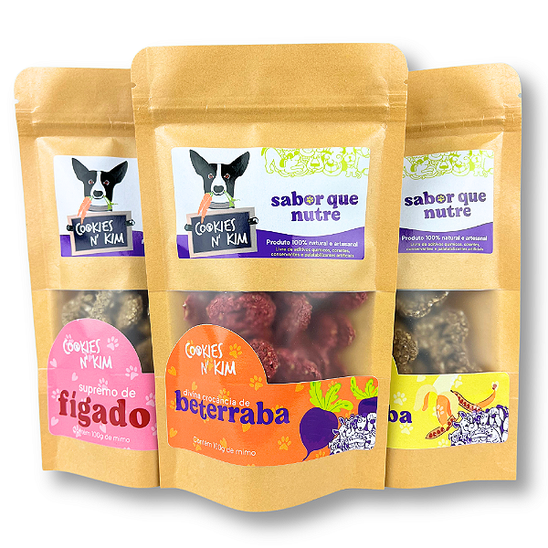 Kit de Petiscos Naturais para Cachorros - 3 Pacotes - Cookies N' Kim