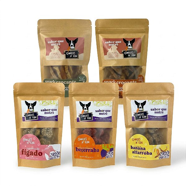 Kit Degustação Petiscos Naturais - 5 Pacotes - Cookies N' Kim