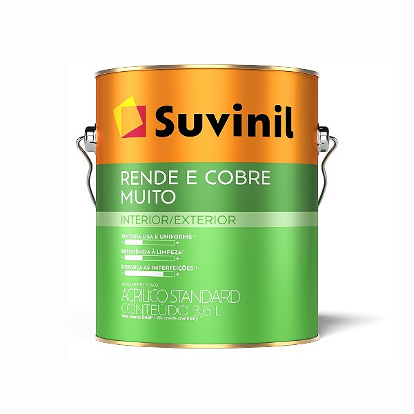 Tinta Acrílica Rende e Cobre Muito Standard Fosco Interno e Externo 3,6L Suvinil
