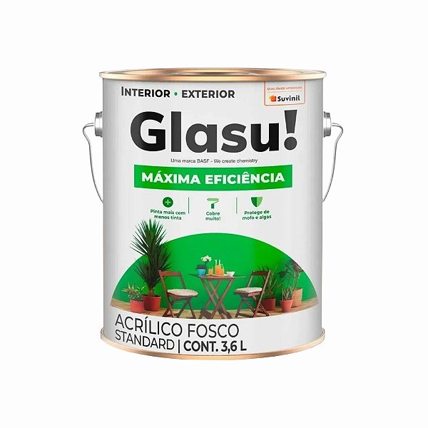 Tinta Acrílica Fosca Máxima Eficiência Lata 3,6L Glasu