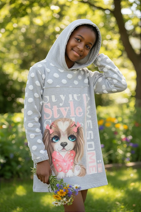 Vestido em Moletom e Pelo Poá