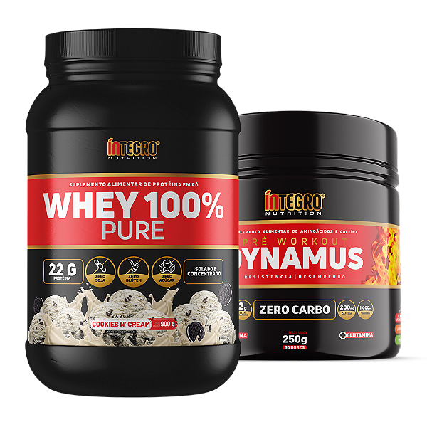 Whey 100% Cookies n' Creams 900g + Pré-Treino Dynamus 250g