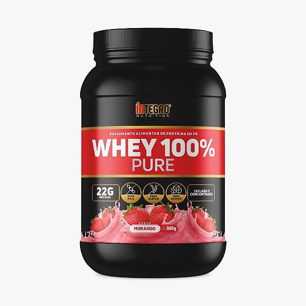 Whey 100% Pure Pote Morango 900g - Íntegro Nutrition