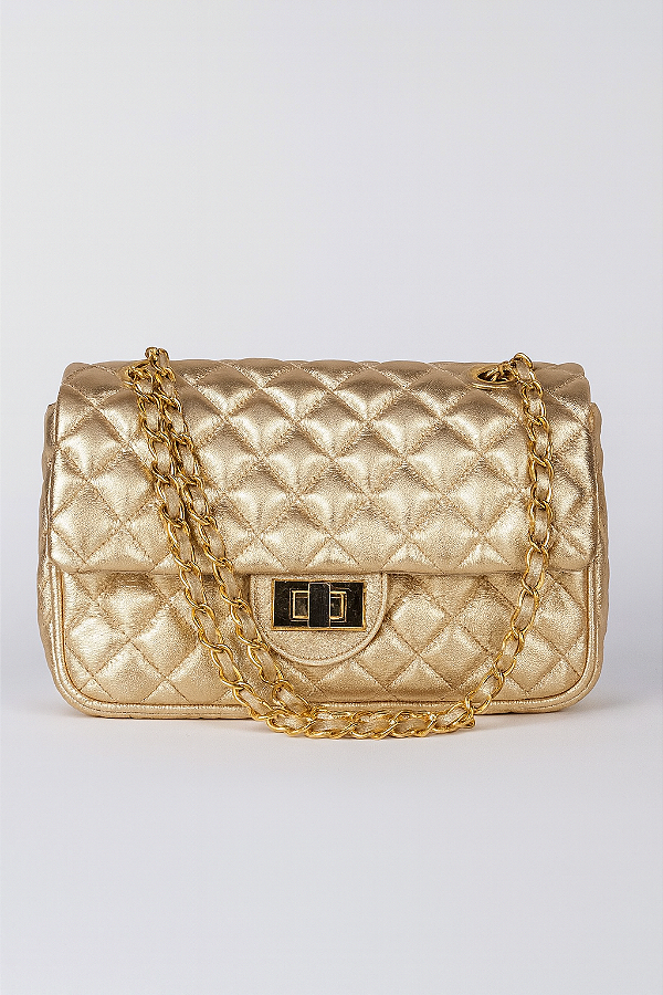 BOLSA MÉDIA METALIZADA EM COURO LEGÍTIMO | CATERINE