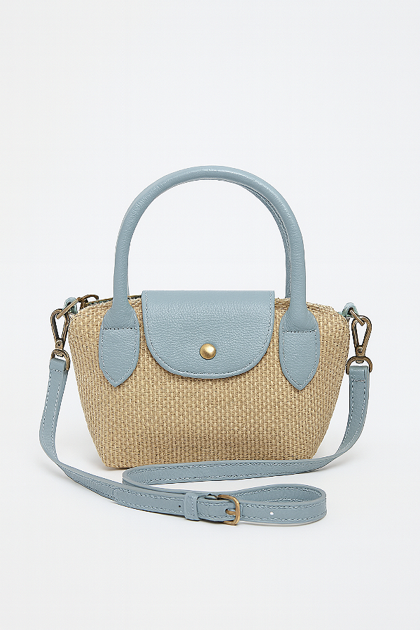 BOLSA TIRACOLO EM JUTA COM DETALHES EM COURO LEGÍTIMO | MIRIAM