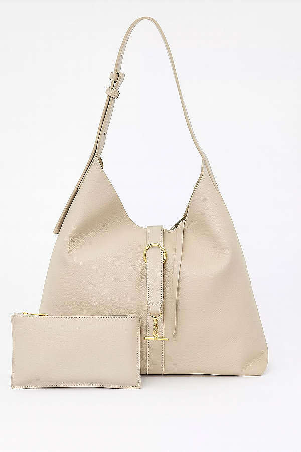 BOLSA HOBO DE COURO LEGÍTIMO + NECESSAIRE | MARIA