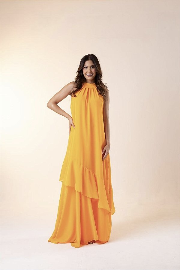 Vestido longo em tecido mussaline