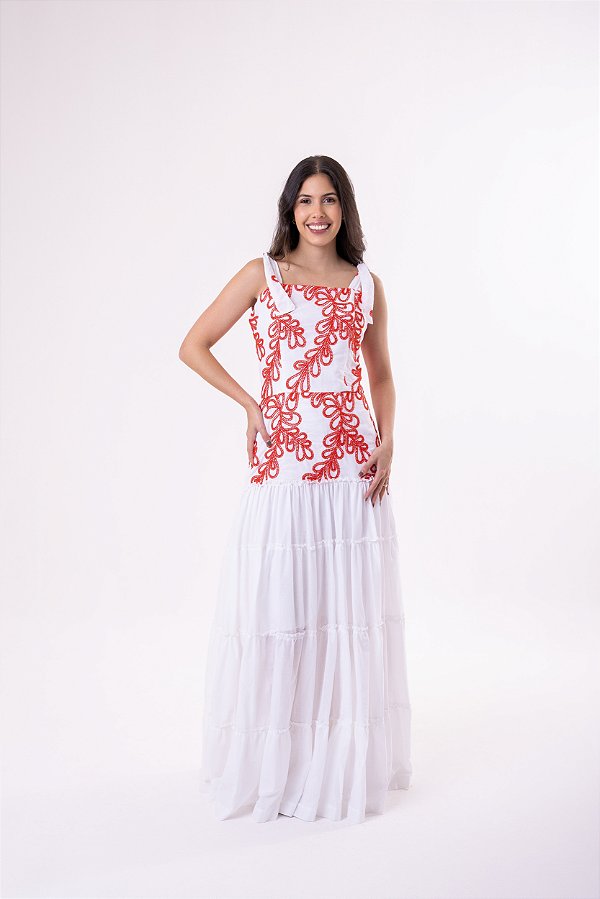 Vestido cambraia branco com bordado