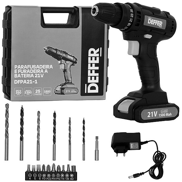 Parafusadeira e furadeira a bateria 21v marca Deffer modelo DFPA21-1
