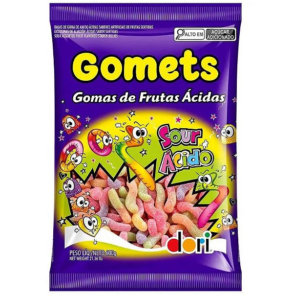 Gomets Minhoca Frutas Ácida 600g Dori Goma Jujuba