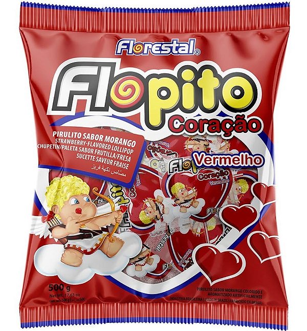 Pirulito Flopito Coração Vermelho 500g Florestal