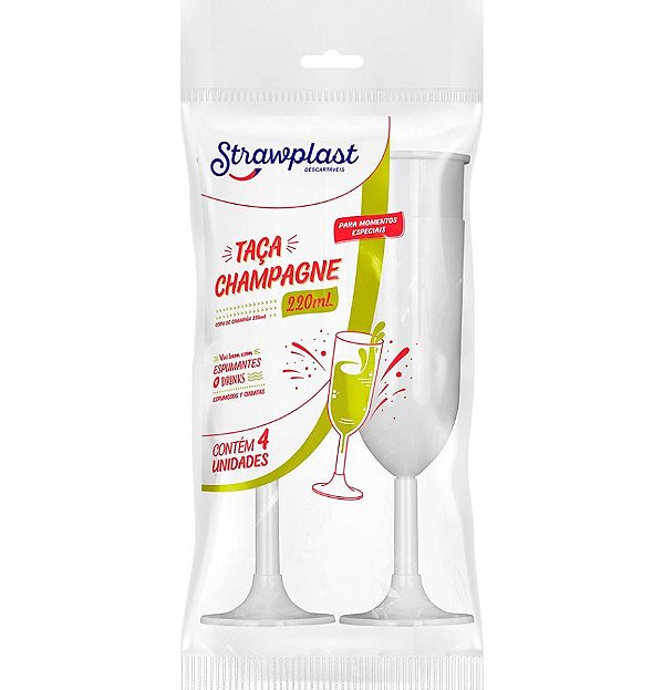 Taça Acrílica Champagne 220ml Branca Pacote 4un Strawplast