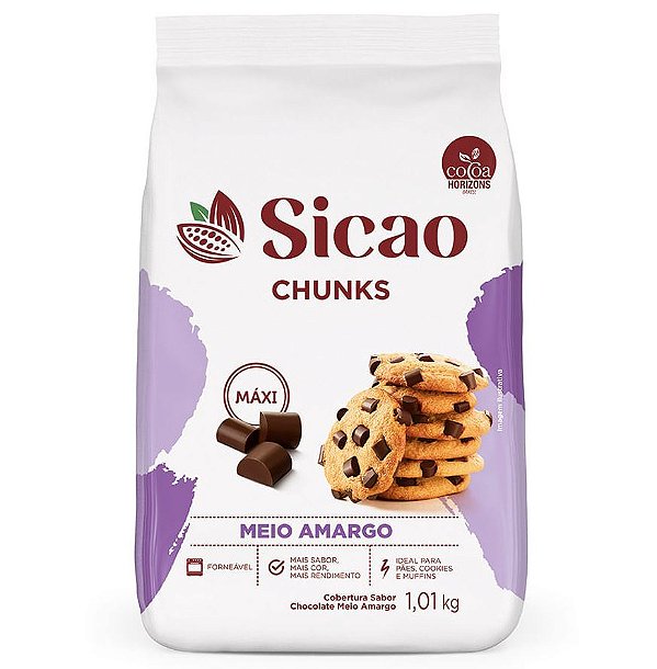Cobertura Gotas Forneável Chocolate Meio Amargo Sicao Chunks 1,01kg