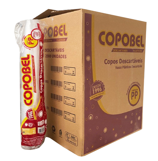 Caixa de Copos Descartáveis 200ml PP c/ 2.500un Transparente Copobel