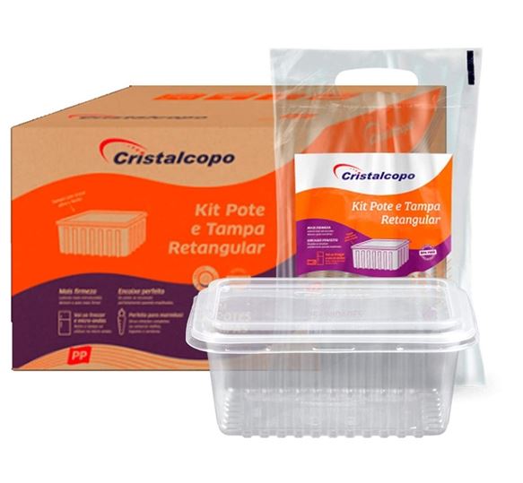Pote Retangular 500ml com Tampa 25un Cristalcopo Descartável