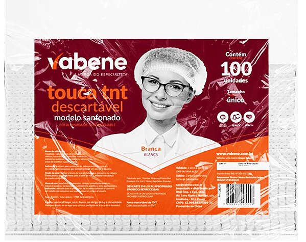 Touca TNT Sanfonada Branca 100un Vabene