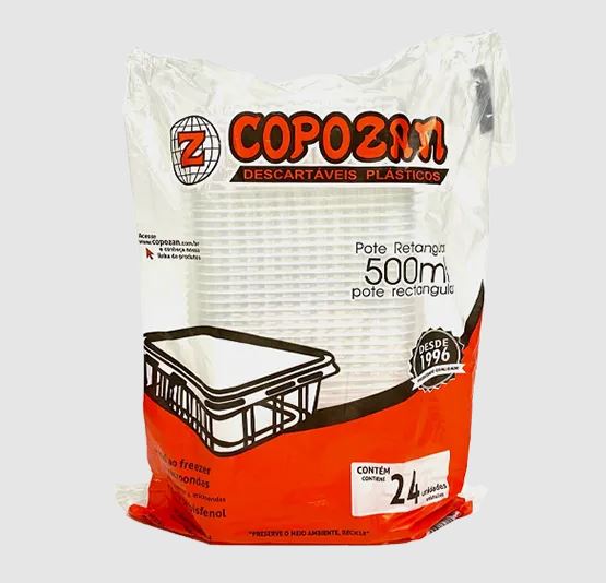 Kit Pote Retangular 500ml c/ tampa 24un Copozan