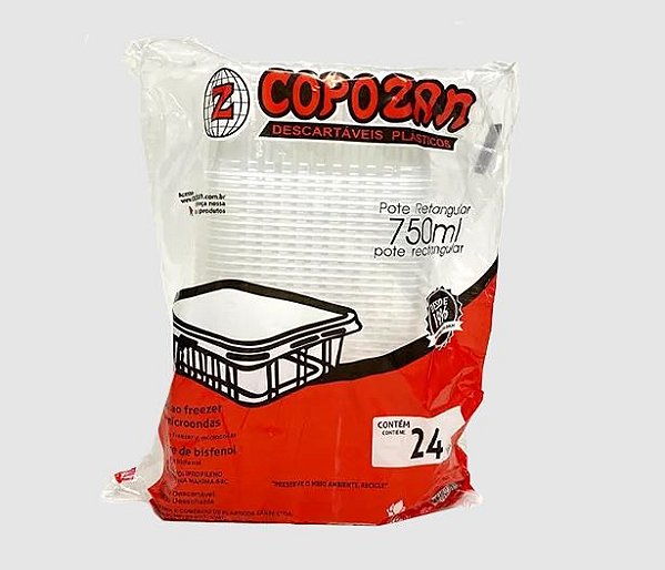 Kit Pote Retangular 750ml c/ tampa 24un Copozan