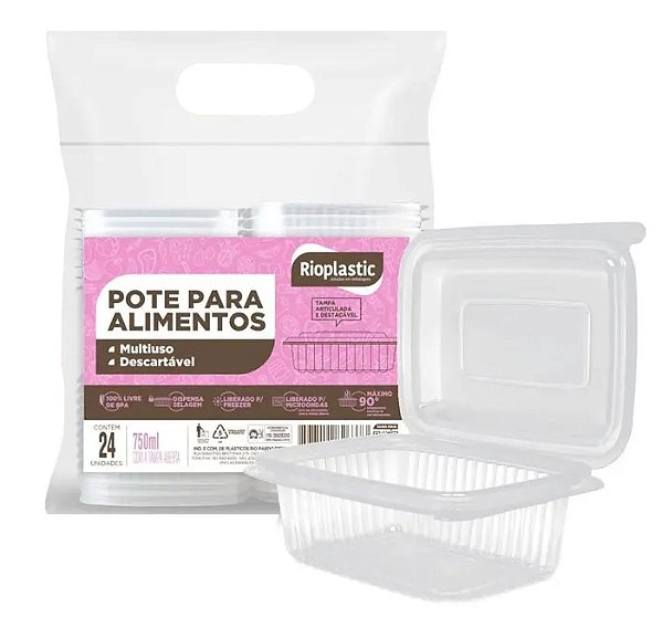 Kit Pote Tampa 750ml Rioplastic Retangular c/24un