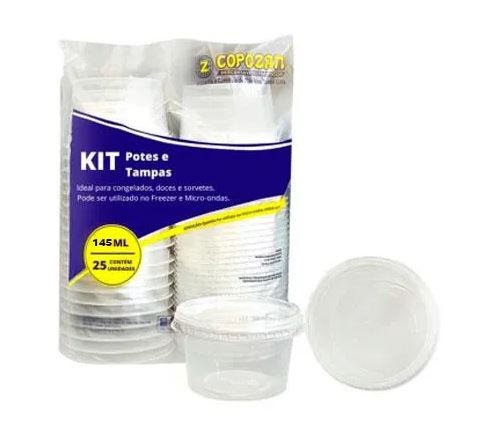 Kit Pote Redondo com Tampa 145ml Copozan PP Pacote 25un