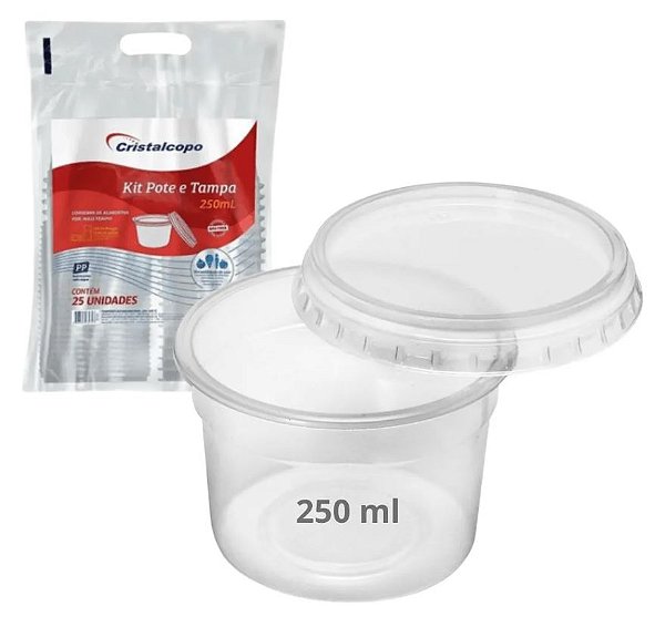 Kit Pote Redondo com Tampa 250ml Cristalcopo PP Pacote 25un